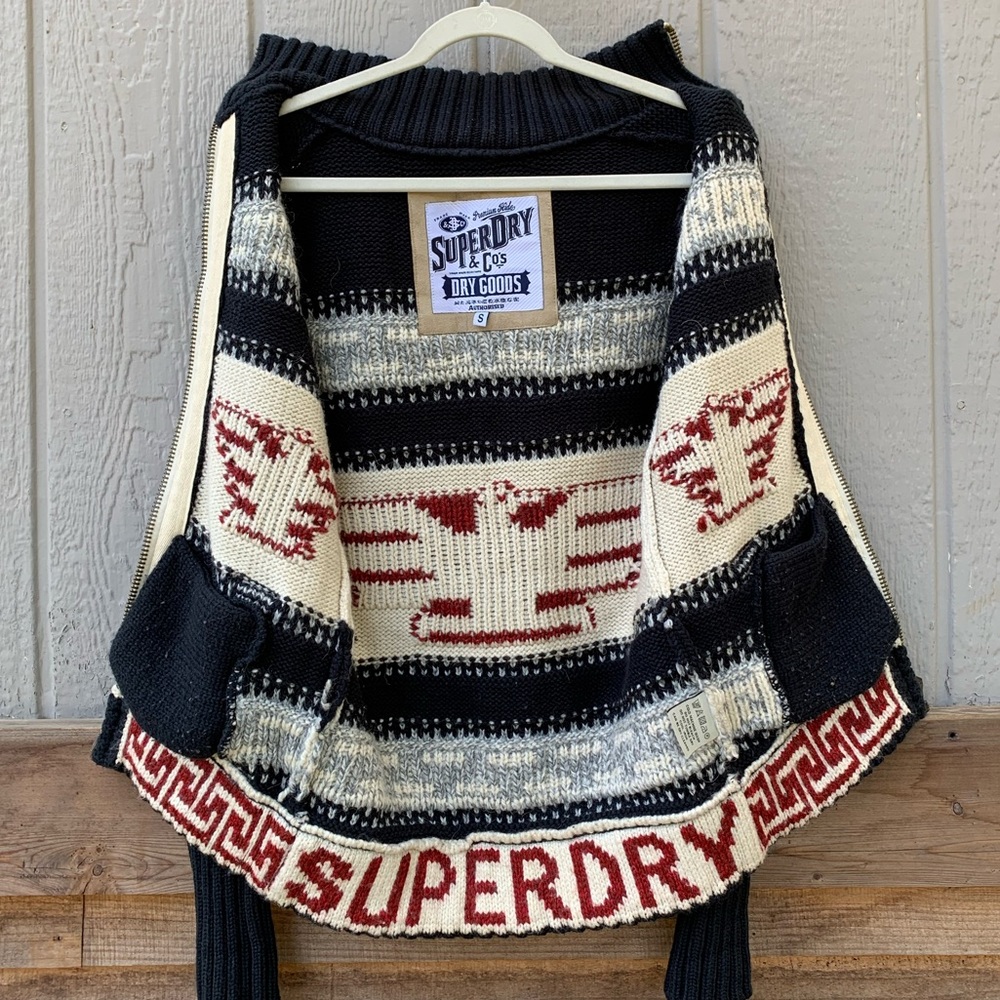 Vintage Superdry thick knit heavy sweater jacket - Picture 3 of 15
